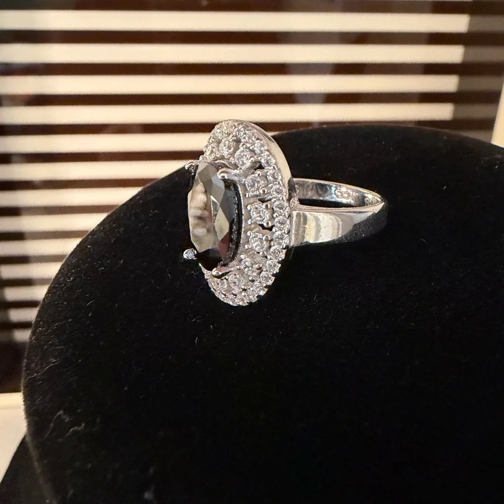 Black Onyx Sterling Silver Oval Cocktail Ring